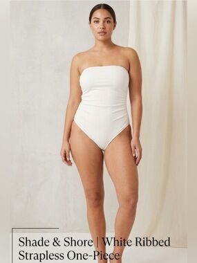 Shade & Shore White Ribbed Strapless One-Piece Swimsuit